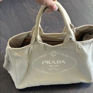 Prada Khaki Canvas Tote Bag